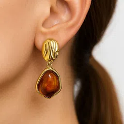 ISHTAARA Set Of 3 Stainless Steel Gold Plated CZ Studded Contemporary Korean Drop Earrings-picture-22