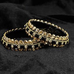 ZULKA Set of 2 Glass Golden Kundan & Zircon Stone Stylish Bangles Kada-59
