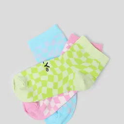 ONLY Women Pack Of 3 Cotton Checked Ankle Length Socks-16
