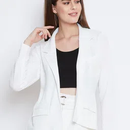 ZASTRAA Women Self Design Open Front Coat-10