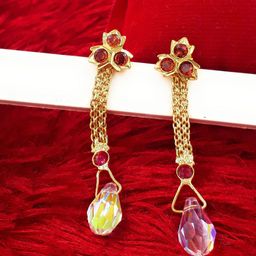 Anujeet Fashion Hub Gold-Plated Floral Shaped American Diamond Drop Earrings-image-67