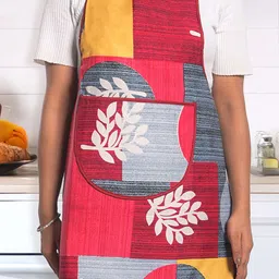 Kuber Industries Yellow & Red Printed Waterproof Apron-39