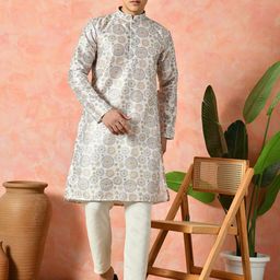 7 GEN Floral Printed Sequinned Mandarin Collar Pure Silk Straight Kurta-picture-7