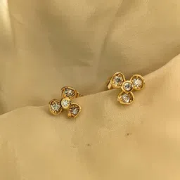 RaasRani Stainless Steel Rose Gold-Plated Artificial Stones Studded Floral Shaped Studs-image-91
