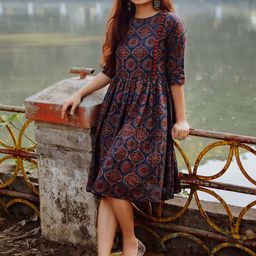 Entwine Women Ethnic Motifs Print Gathered or Pleated Fit & Flare Dress-picture-15