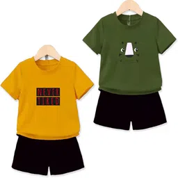 MITANSH Kids Pack Of 2 Graphic Printed Round Neck Pure Cotton T-shirt With Shorts-42