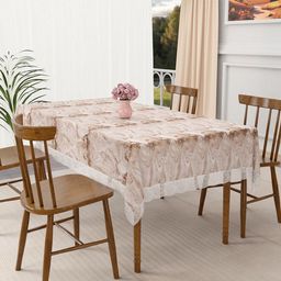 Kuber Industries Brown & Off White Printed Waterproof 4-Seater Rectangle Table Cover-1