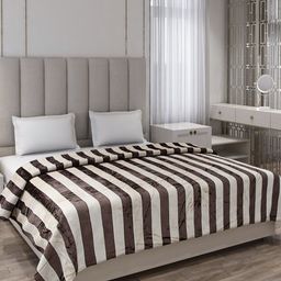Monte Carlo Brown & Beige Striped AC Room 290 GSM Double Bed Blanket-image-61