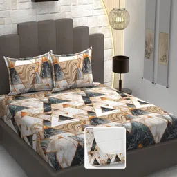 Aura Brown & Grey 300 TC King Bedsheet with 2 Pillow Covers-image-39