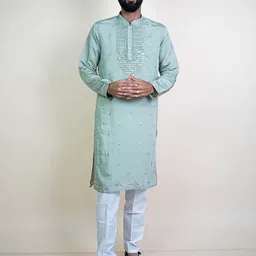 KUNDALI KAKSHAY Ethnic Motifs Embroidered Mandarin Collar Sequnnied Straight Kurta-image-77