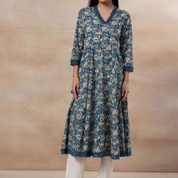 INDYA Floral Printed Pure Cotton Anarkali Kurta-29