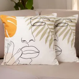 Aura White And Yellow 2 Pieces Abstract Printed Square Cushion Covers-48