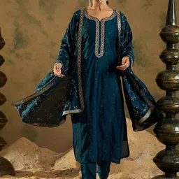 Indo Era Women Floral Embroidered Regular Kurta with Trousers & With Dupatta-image-92