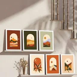 Art Street Maroon & Grey 6 Pieces Aesthetic Beautiful Painting Wall Arts-10
