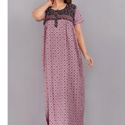 Pure Cotton Printed Nighty Nightrdess Maxi Gown For Women-image-99