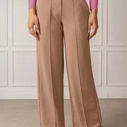 Moda Rapido Women Relaxed Straight Leg Easy Wash Pleated Mid-Rise Trousers-picture-17