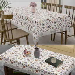 Kuber Industries Cream-Coloured Set of 2 Floral Waterproof Plastic 6-Seater Table Cover-17