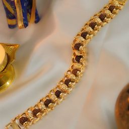 Japam Unisex Brass Gold-Plated Rudraksha Beaded Shiv Duotone Wraparound Bracelet-32