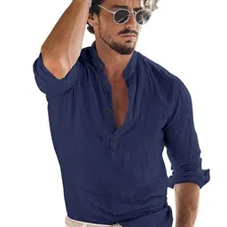 Yugnik Band Collar Roll-Up Sleeves Pure Cotton Slim Fit Short Kurta-picture-38