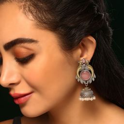 Priyaasi Gold Plated Quartz Studded Oxidised Contemporary Jhumkas Earrings-49