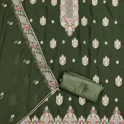 KALINI Floral Embroidered Thread Work Soft Georgette Unstitched Dress Material image 2