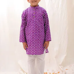 BownBee Boys Printed Regular Pure Cotton Kurta with Pyjamas-16