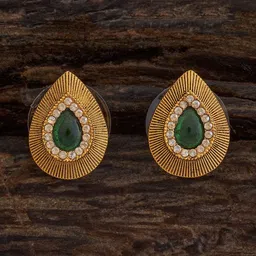 Kushal's Fashion Jewellery Gold-Plated Teardrop Shaped Cubic Zirconia Antique Studs-6