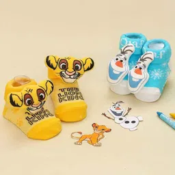 Yellow Bee Infants Pack Of 2 Lion King & Frozen Olaf Patterned Ankle Length Socks-image-34