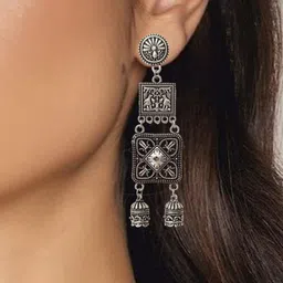 FindHerFavorite Silver-Plated Geometric Drop Oxidised Earrings-51