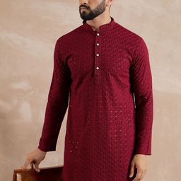 Anouk Geometric Embroidered Mandarin Collar Sequinned Straight Kurta-40