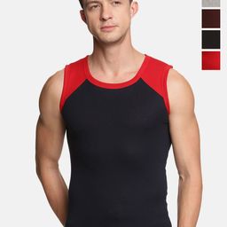 Genx Men Pack Of 5 Assorted Colourblocked Super Combed Cotton Gym Vest-image-27