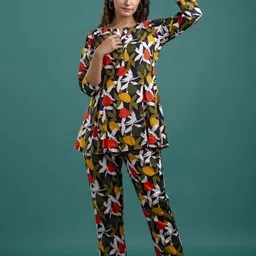 Anouk Navy Blue Floral Printed Notch Collar Pure Cotton Tunic And Trouser-image-47