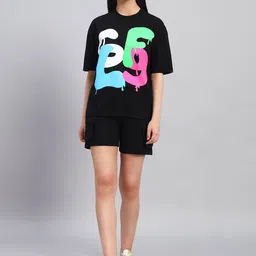 GRIFFEL Self-Design Oversized-Fit Pure Cotton T-Shirt & Shorts Co-Ord Set-picture-11