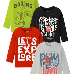 Kiddeo Boys Pack of 4 Typography Printed Round Neck Cotton T-shirts-picture-3