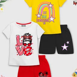 HERE&NOW Girls Pack Of 2 Graphic Printed Round Neck T-Shirts With Shorts-picture-54