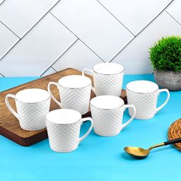 UPC White & Silver-Toned Printed Ceramic Glossy Cups Set of Cups and Mugs-25