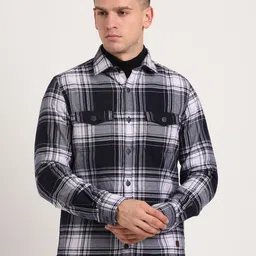 Turtle Men Relaxed Spread Collar Tartan Checked Oversized Casual Shirt-image-20