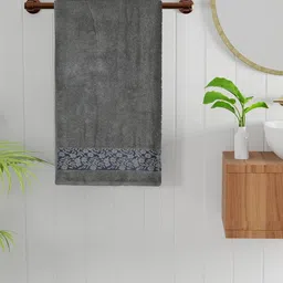 home expressions Grey & Blue Floral Printed Cotton 470 GSM Bath Towel-picture-16