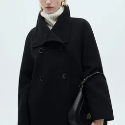 MANGO Wraparound CollarDouble-Breasted Longline Overcoat-picture-0
