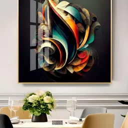 THE NEXT DECOR Yellow & Black Floral Harmony Glass Finish Square Wall Art-image-80