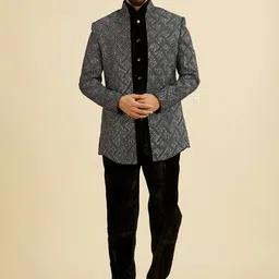 Manyavar Men Velvet Thread work Embroidered Three Piece Suit-image-15