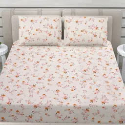 FABINALIV Off White Floral 300 TC Fitted King Bedsheet Set 2.50m X 2.25m-image-34