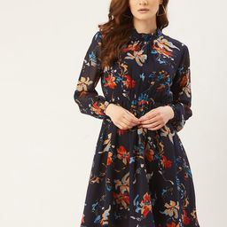 Moda Rapido Floral Print Puff Sleeve Georgette A-Line Dress-image-29