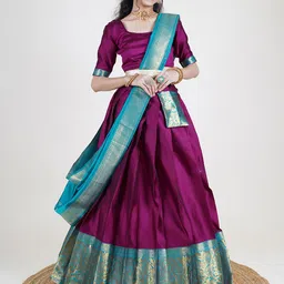 DIVASTRI Woven Design Taffeta Zari Silk Half Saree & Unstitched Blouse With Dupatta-image-38