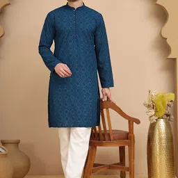 Anouk Floral Embroidered Mandarin Collar Pure Cotton Kurta With Pyjamas-image-13