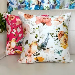 TARA- Sparkling Homes White & Pink Set of 2 Floral Satin Square Cushion Covers-image-26