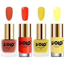 VOLO Set Of 4 Velvet Matte Nail Polish - 8 ml & 9.9 ml Each -Coral-Yellow-Orange-Yellow-11