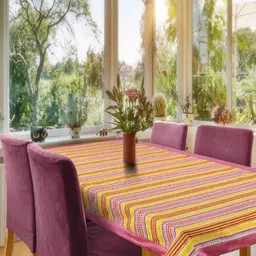 CASA-NEST Yellow & Pink Anti-Skid Cotton 4-Seater Table Cover-52