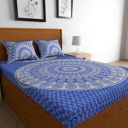 METRO LIVING Blue & White Printed Cotton 104 TC Queen Bedsheet Set 2.35 m x 2.1 m-image-79