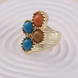 SOHI The Regalis Gold-Plated Stone-Studded Statement Adjustable Finger Ring-34